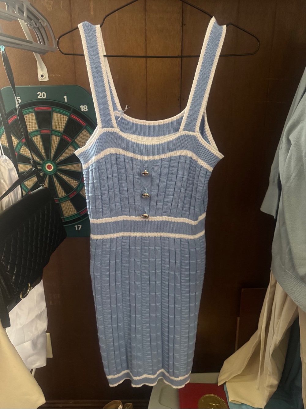 Soft Stretchy Blue and White Knit Tank Mini Dress Brand Unknown